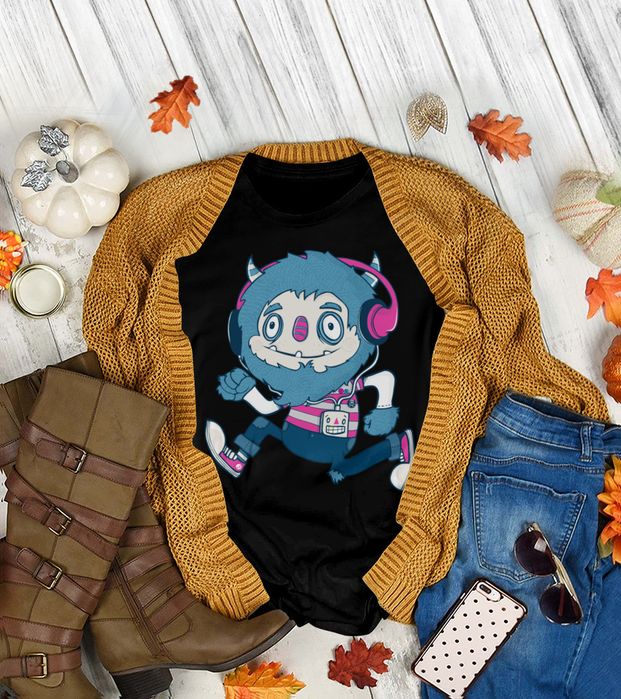 Funky Monster Beats Retro Headphones Cartoon T-Shirt