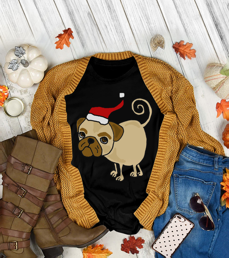 Funny Christmas Pug With Santa Hat Original T-Shirt