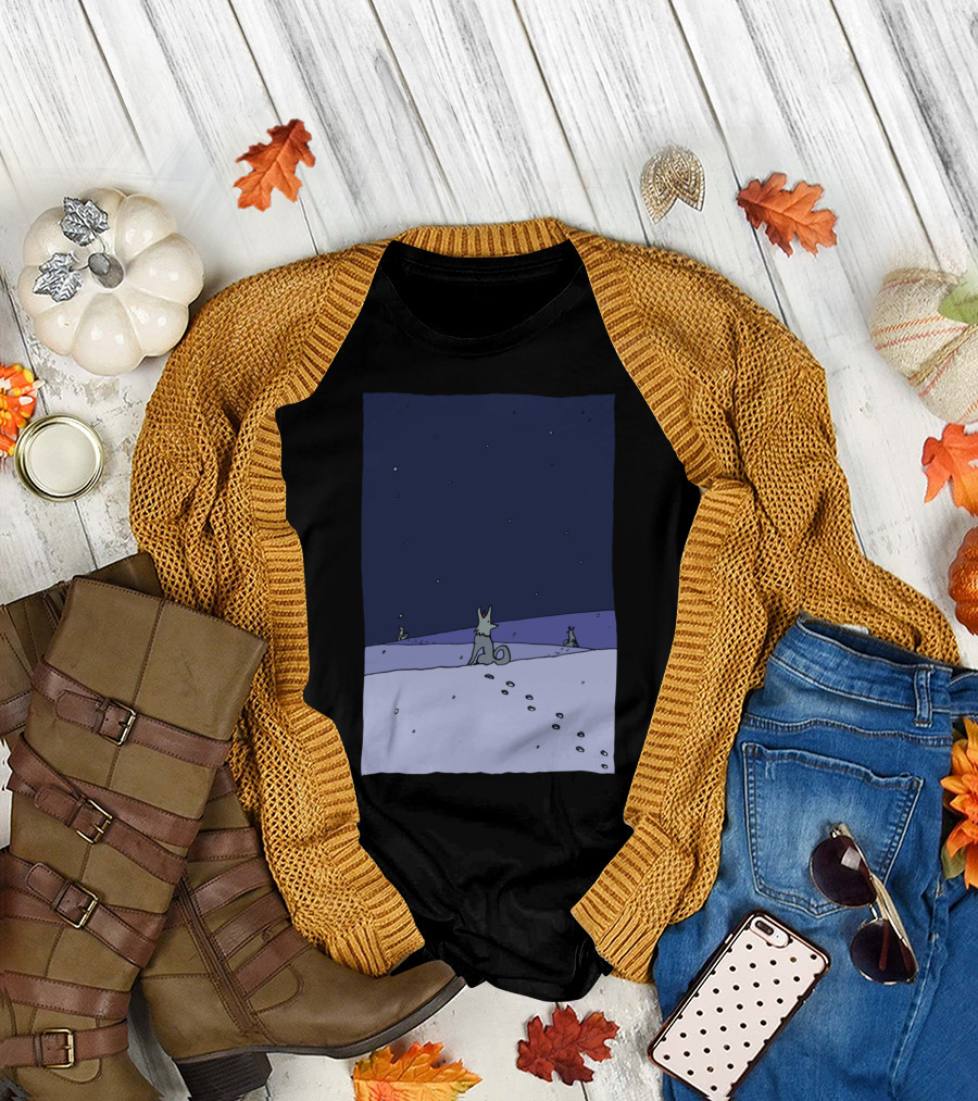 Dogs In Winter Night Starry Sky Scene T-Shirt