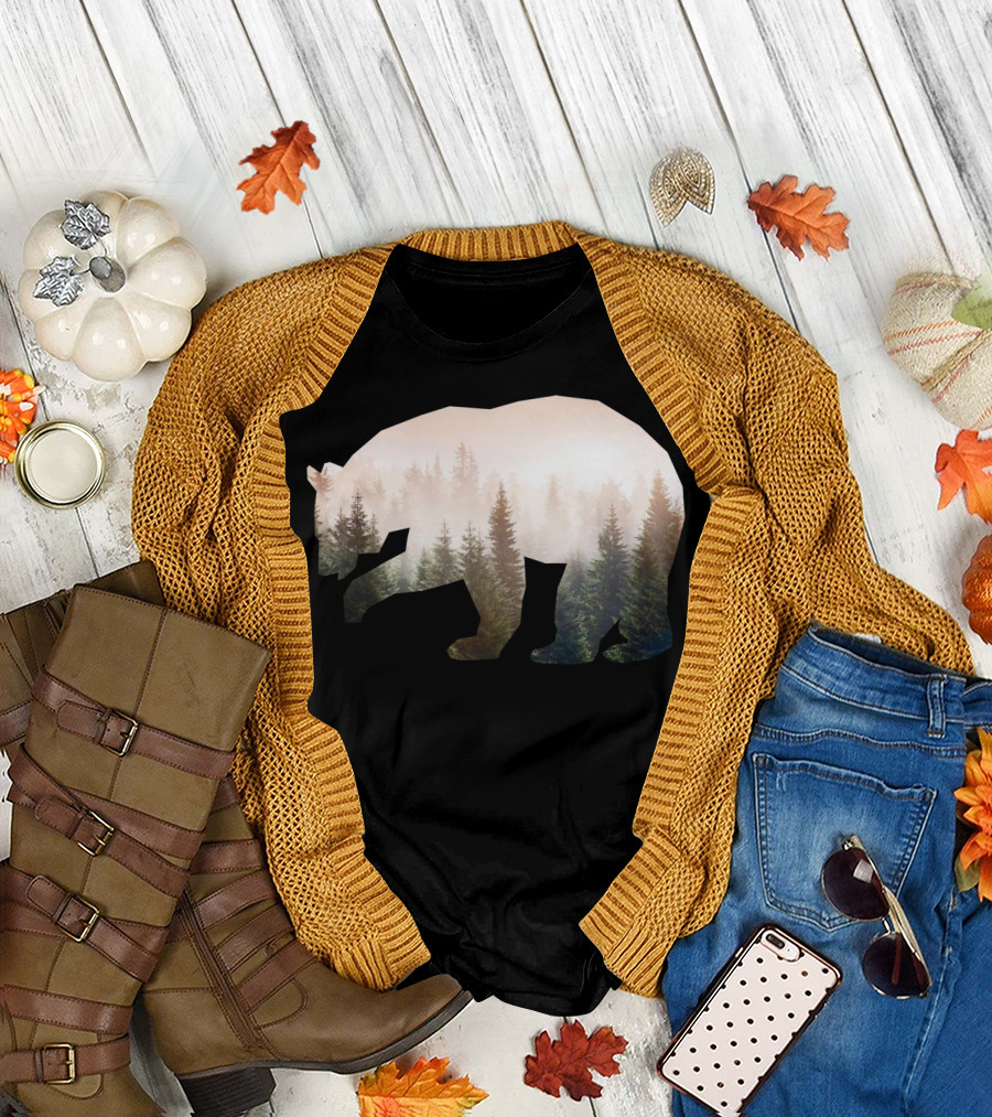 BearSkog Forest Silhouette Bear T-Shirt
