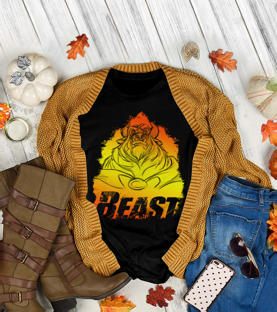 Beast Flame Sketch Yellow Orange Fade T-Shirt
