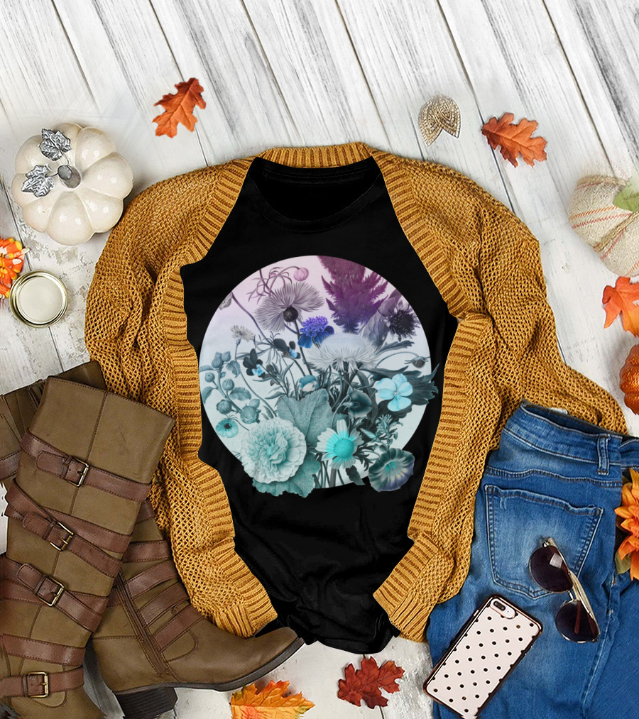 Botanica Floral Circle Gradient Blue and Purple Blooms T-Shirt