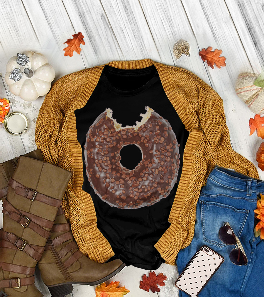 Round Chocolate Doughnut with Bite and Sprinkles T-Shirt
