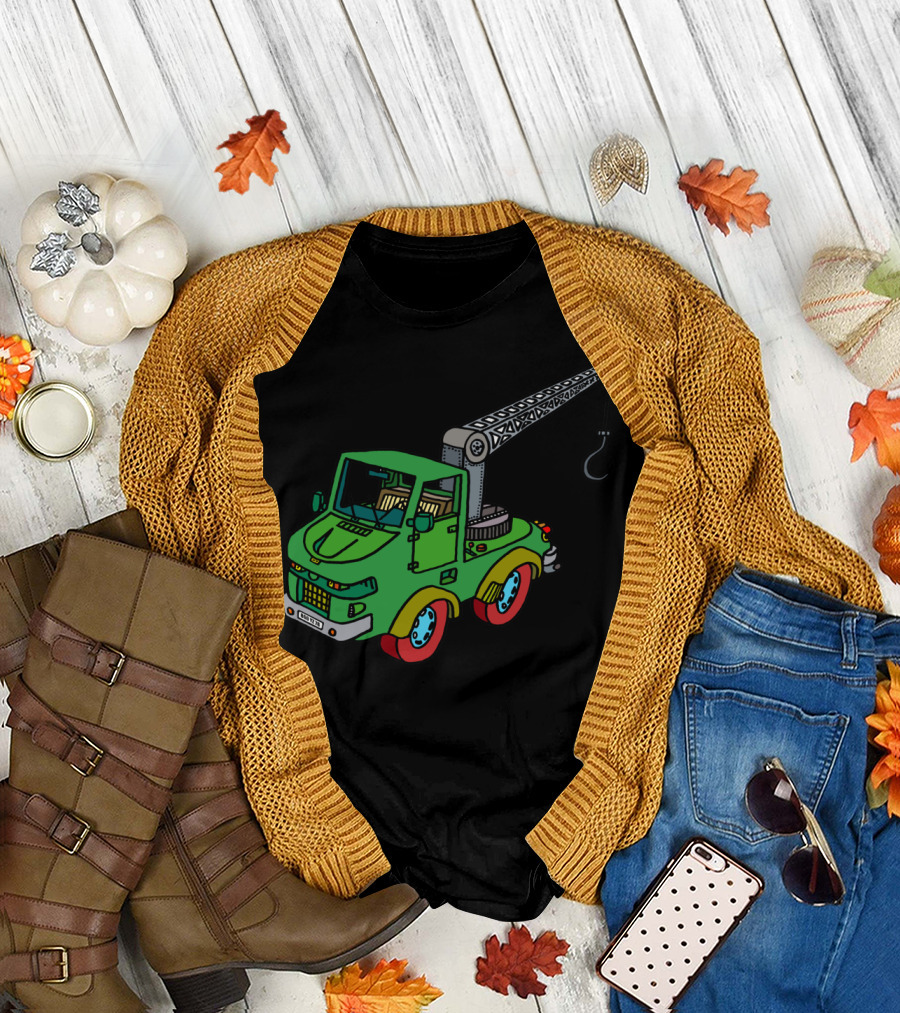 Crochet Truck with Green Crane and Red Wheels T-Shirt