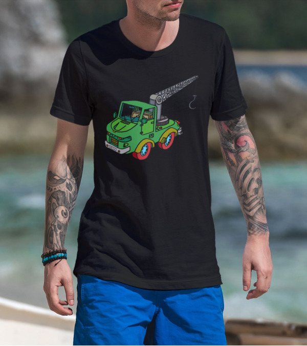 Crochet Truck With Green Crane And Red Wheels T-Shirt