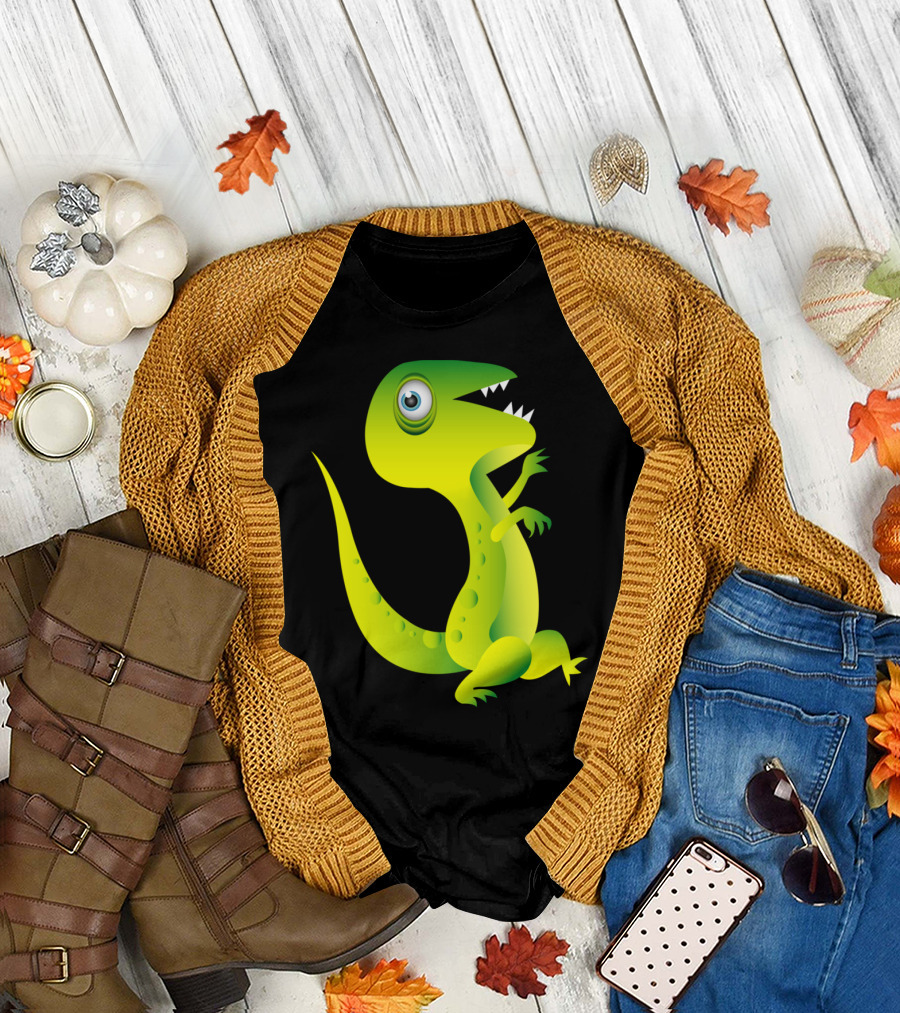 Running Cute Dinosaur Cartoon Playful Green T-Rex T-Shirt