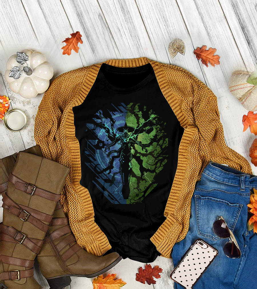 TechnoArcane Cyborg Fusion with Electric Energy Burst T-Shirt