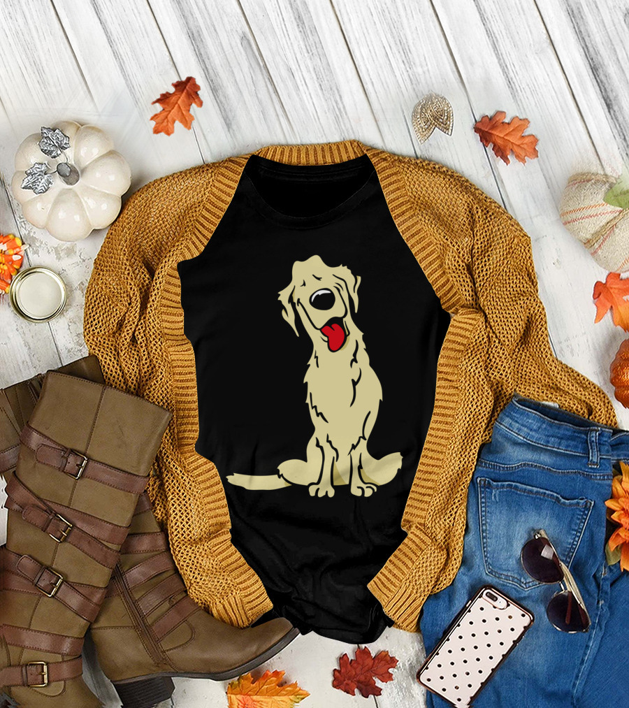Cartoon Golden Retriever Dog Drawing with Tongue Out T-Shirt