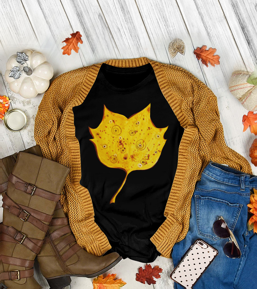 Fancy Yellow Leaf with Circular T-Shirt