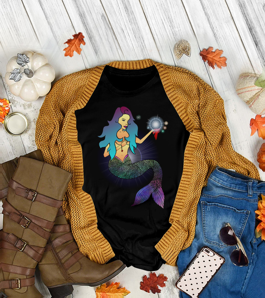 Gaia Revealing Cosmic Wonders in Vibrant Mermaid Form T-Shirt