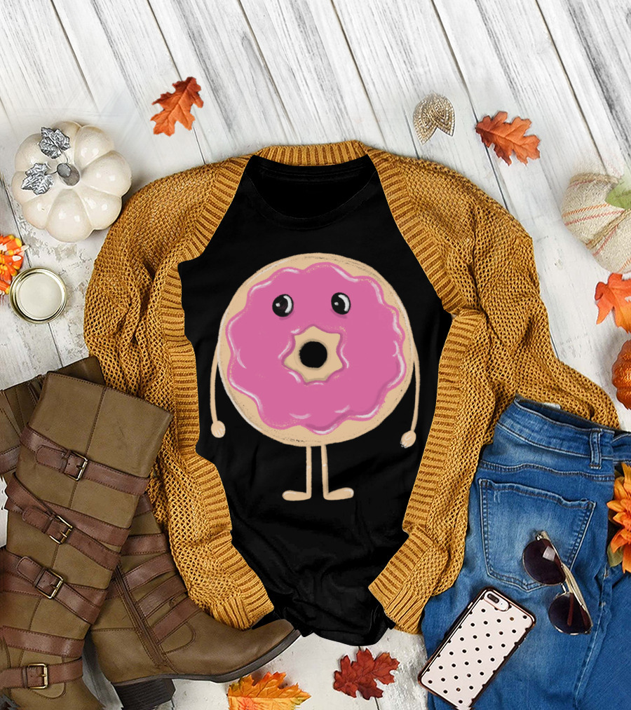 Sad Doughnut Donut with Pink Frosting and Expressive Eyes T-Shirt