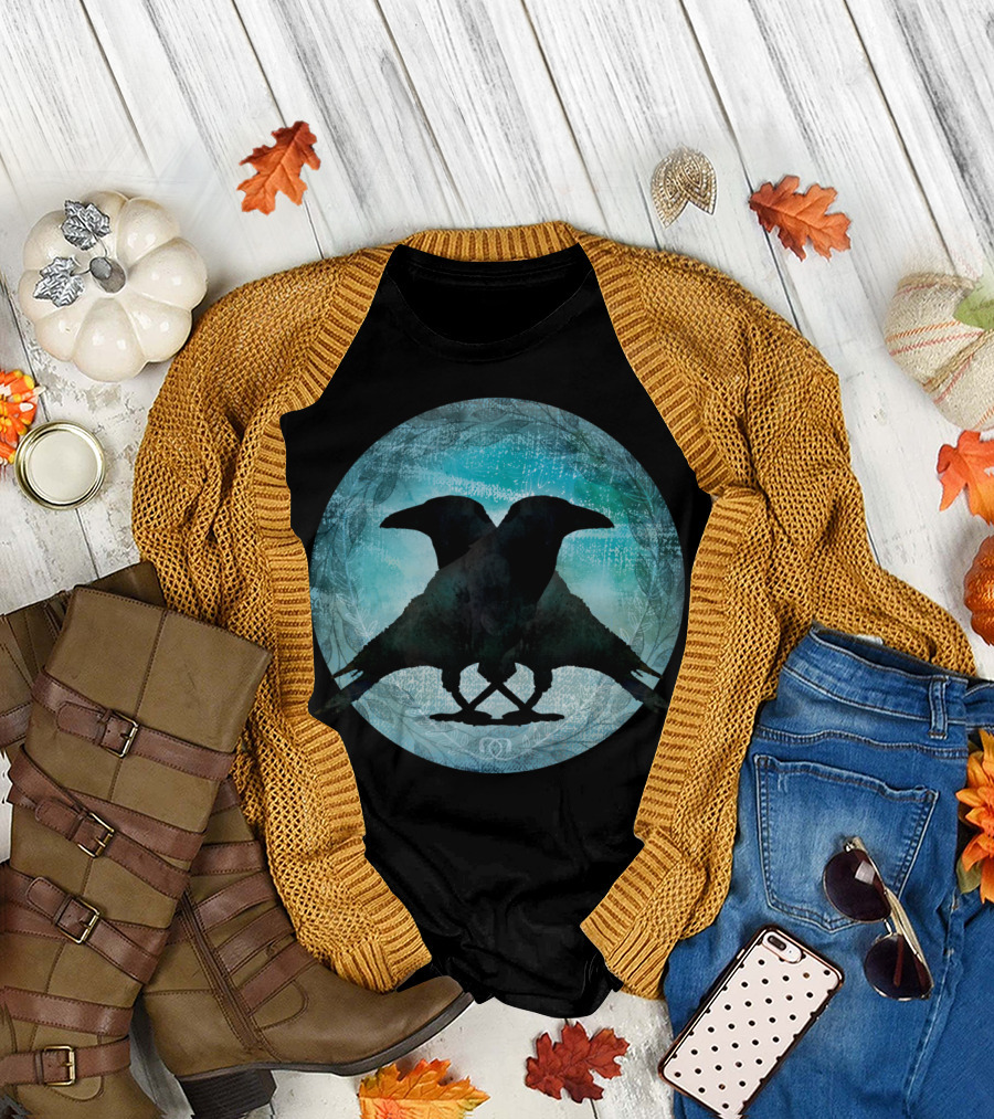 Crow Lovers Dance Beneath Midnight Sky Moon Circle T-Shirt