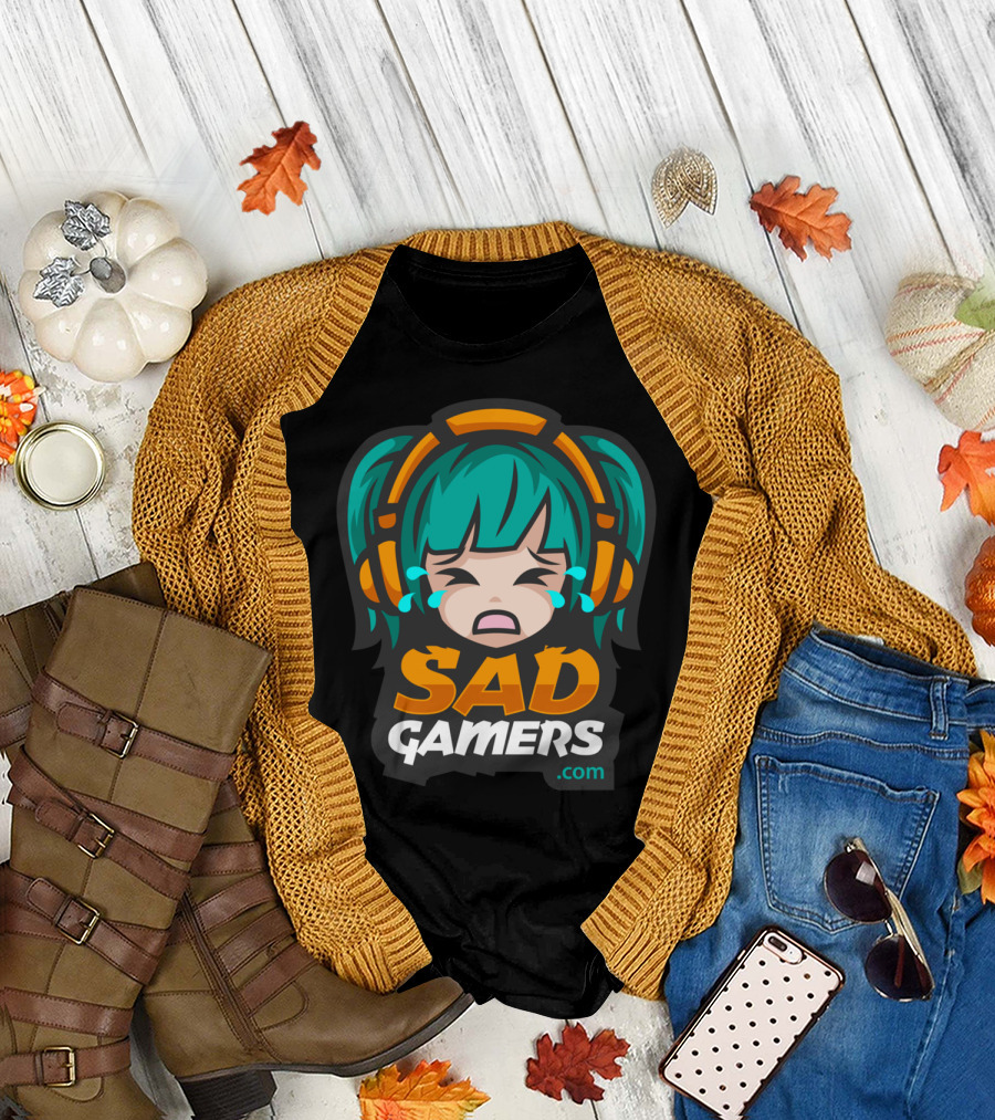 SadGamers Crying Anime Gamer with Headphones .com T-Shirt