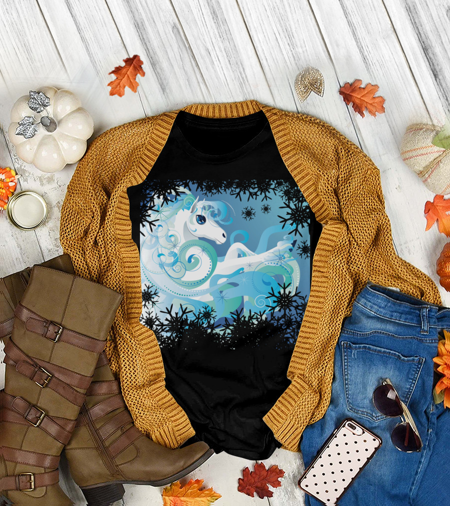 Fantasy Winter Horse Snowflake Swirl T-Shirt