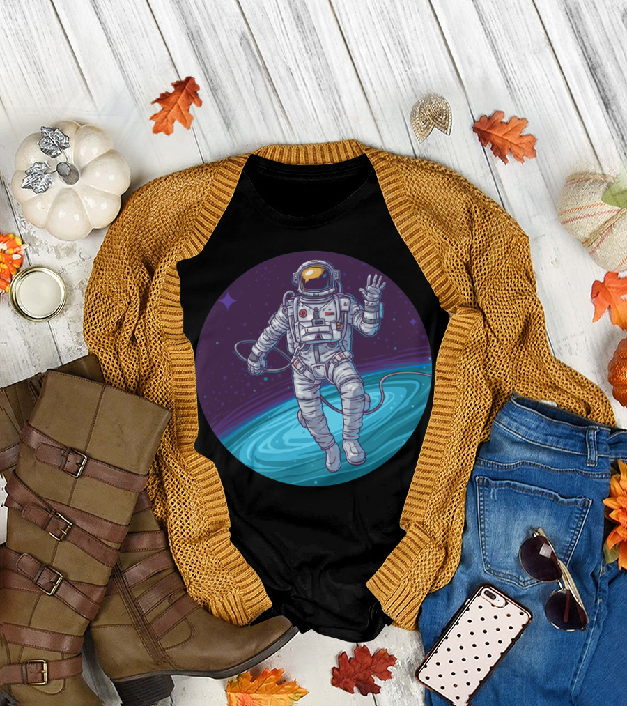 Farway Astronaut Floating in Cosmic Space Circle T-Shirt