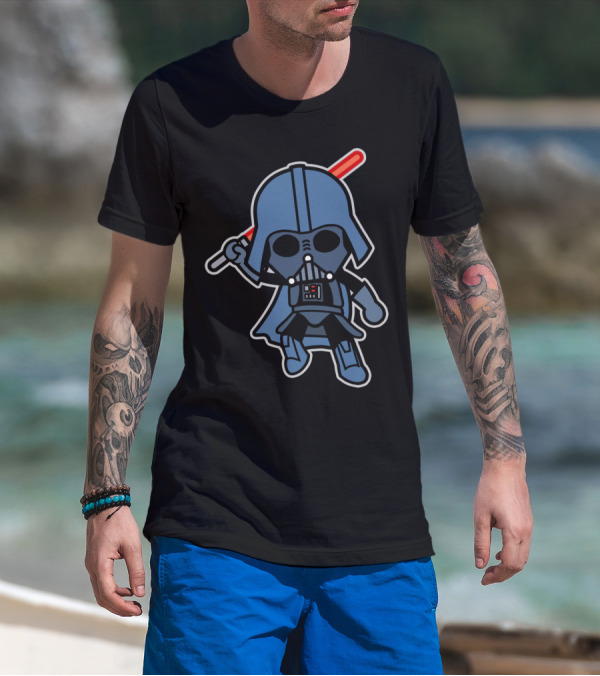Cartoon Vader Attacks Lightsaber Iconic T-Shirt