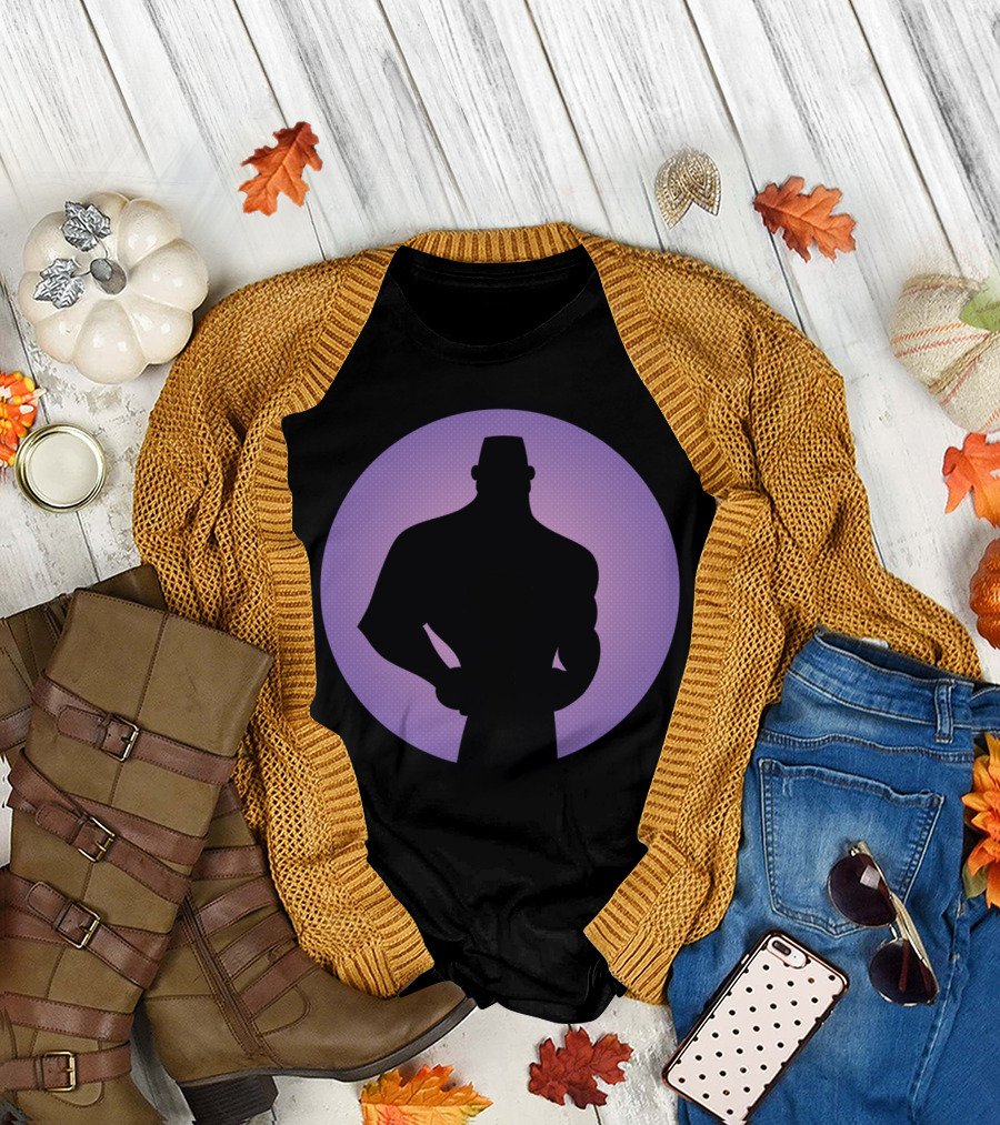 Boy And Man Silhouettes Against Purple Circle Background T-Shirt
