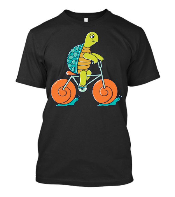 Turtle Riding Bicycle With Snails Racing Wheels T-Shirt