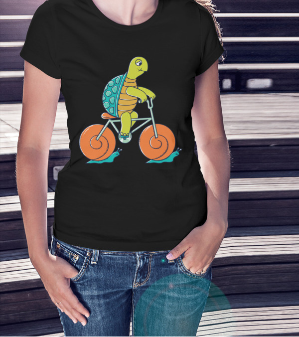 Turtle Riding Bicycle With Snails Racing Wheels T-Shirt
