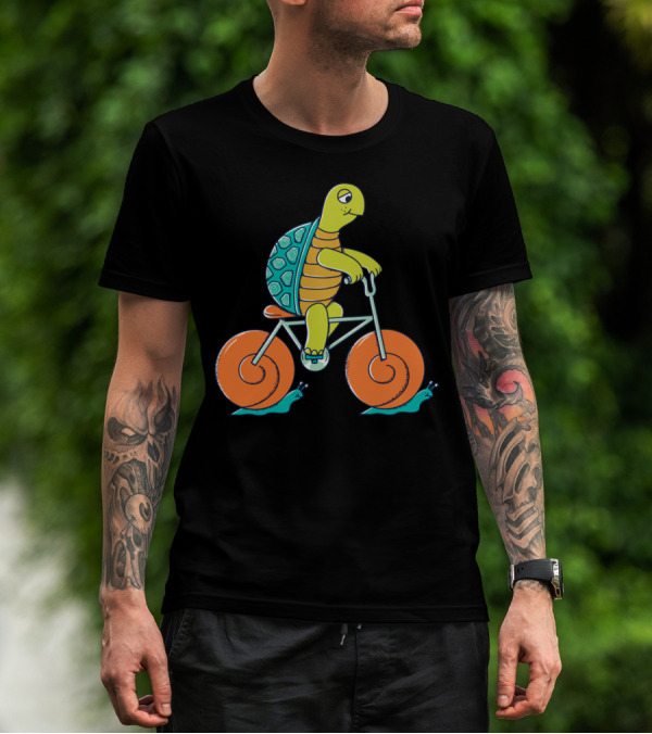 Turtle Riding Bicycle With Snails Racing Wheels T-Shirt