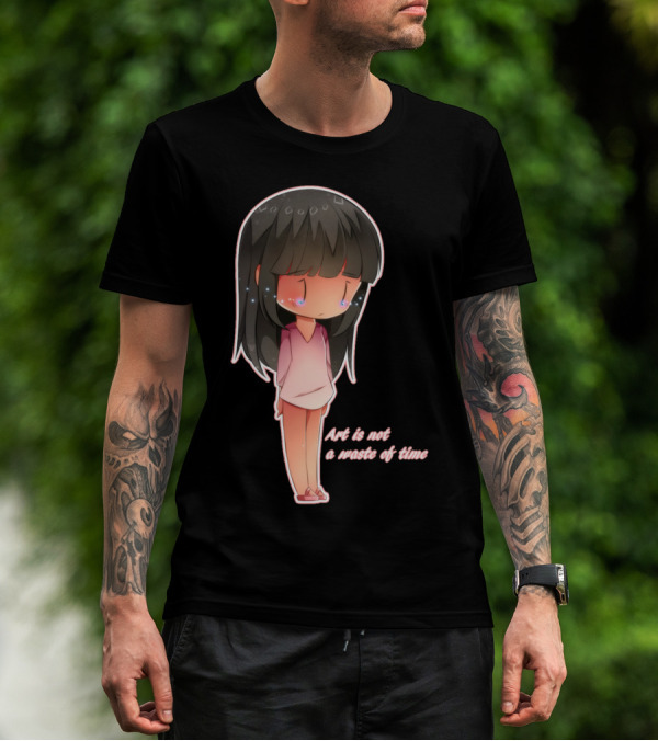 Sad Girl With Long Hair Crying - Art Is Not A Waste Of Time T-Shirt