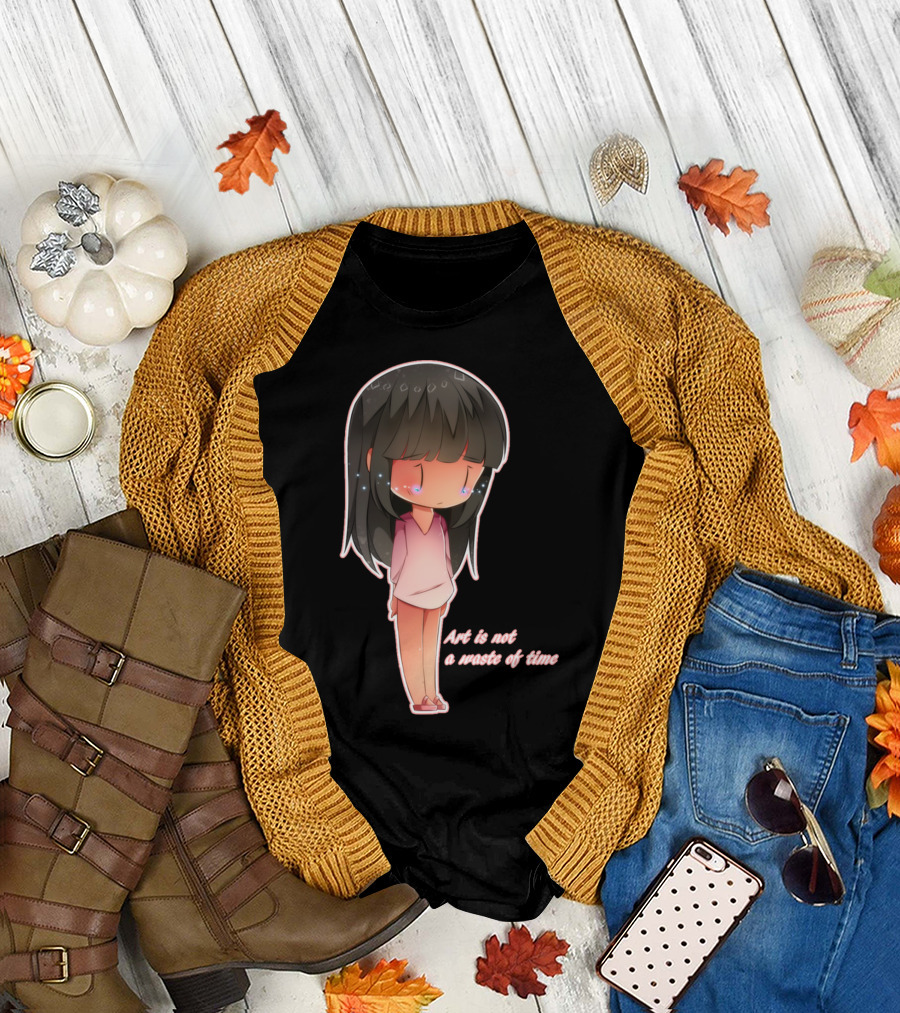 Sad Girl with Long Hair Crying - Art Is Not A Waste Of Time T-Shirt