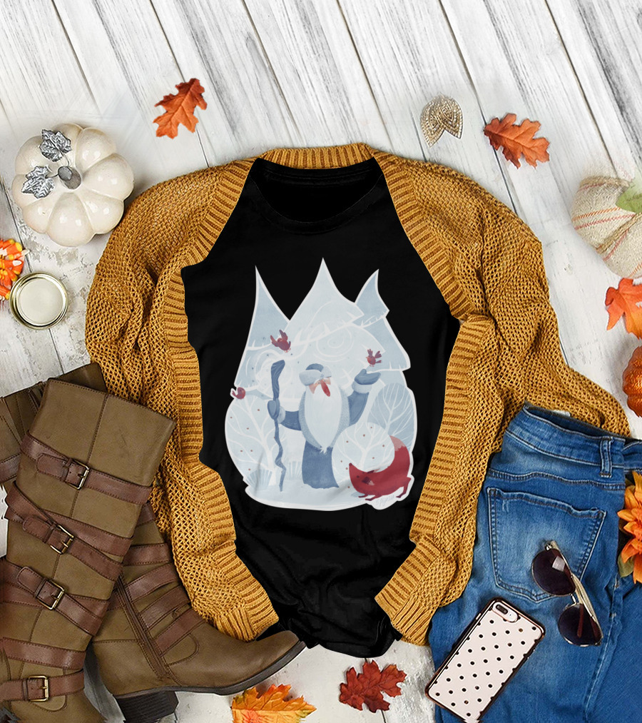 Father Frost Winter Scene with Fox and Birds T-Shirt