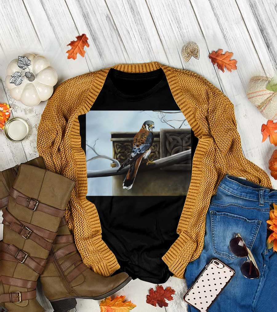 Castle Hunter Falcon on Celtic Ancient Architecture T-Shirt