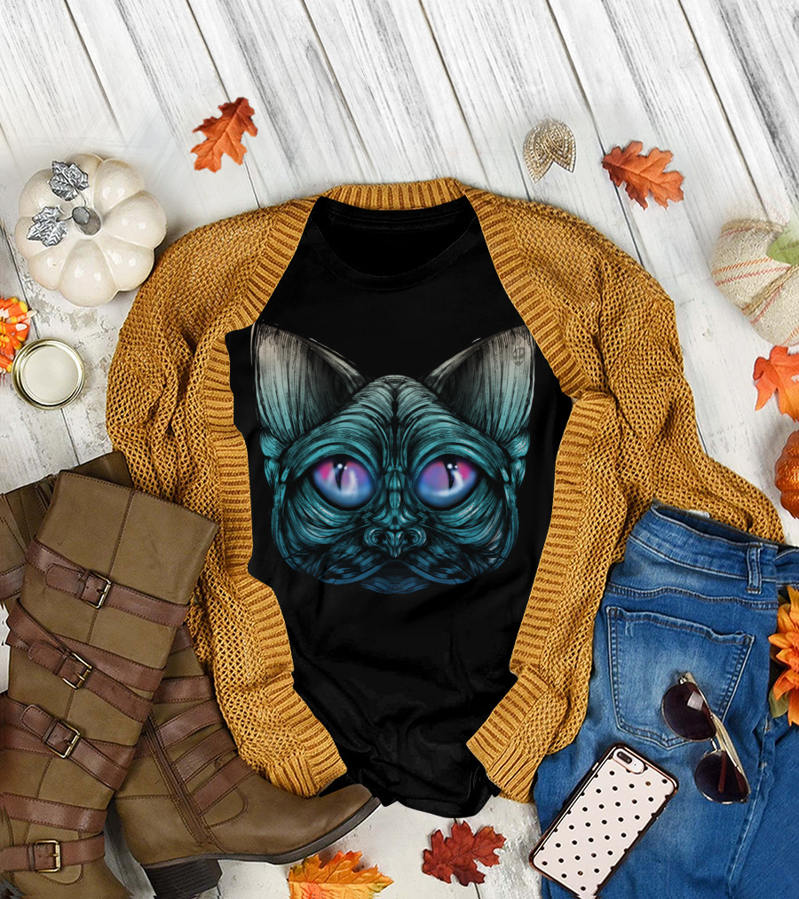Zombie Cat Glowing Eyes Hypnotic Feline Fantasy T-Shirt