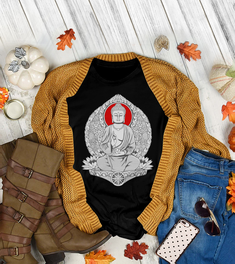 Gautama Buddha Meditation Lotus Mandala Wheel Enlightenment T-Shirt