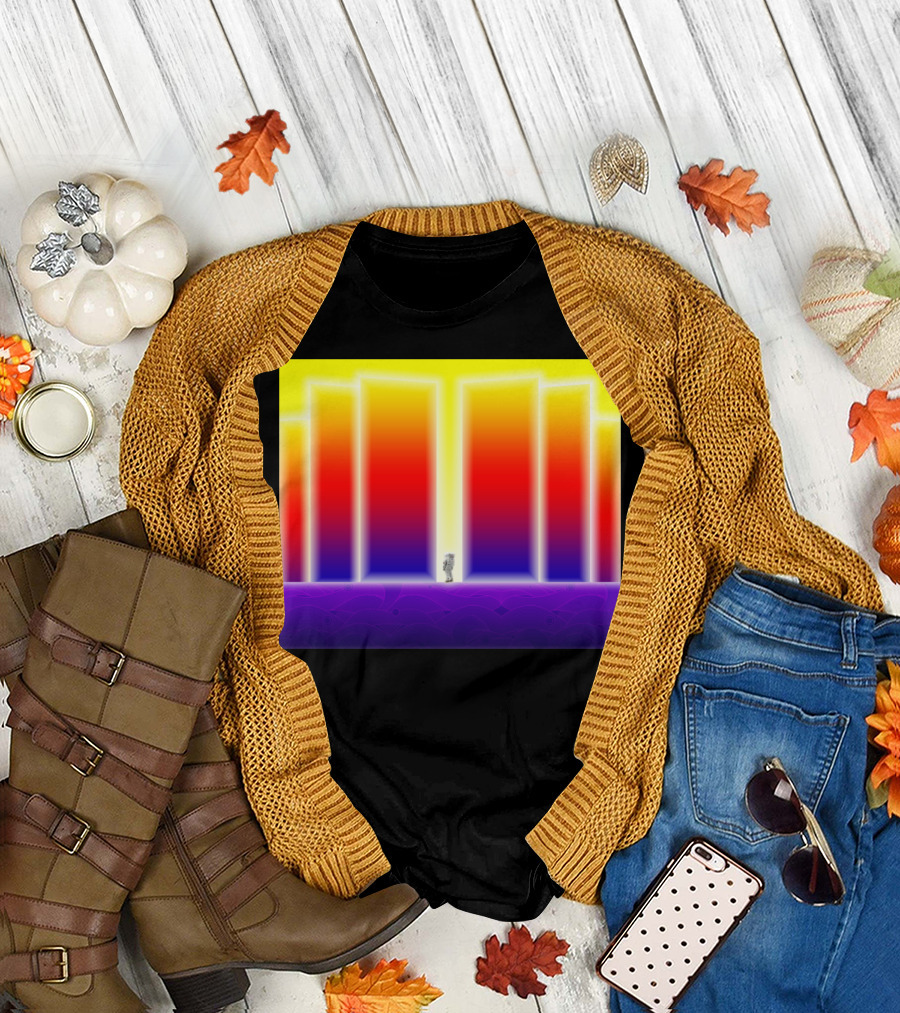 Doorway Surreal Neon Gradient Portal with Central Figure T-Shirt