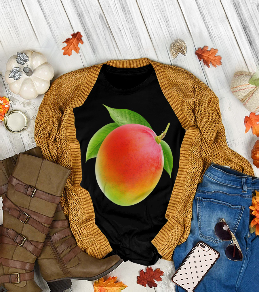 Mango Lush Tropical Fruit with Vibrant Colors and Green Leaves T-Shirt