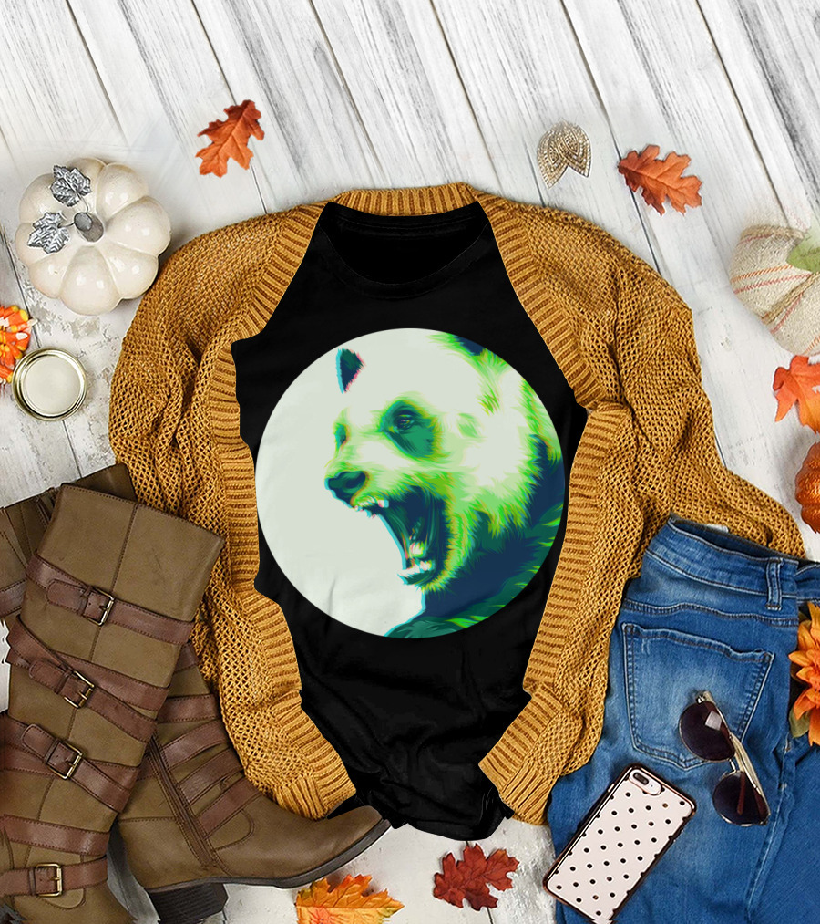Yelling Green Panda Save The Pandas T-Shirt