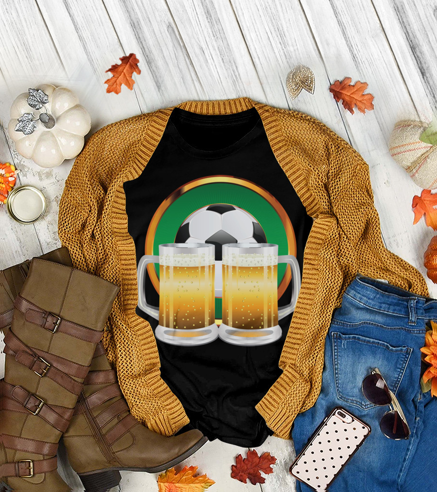 Soccer Ball and Beer Mugs T-Shirt