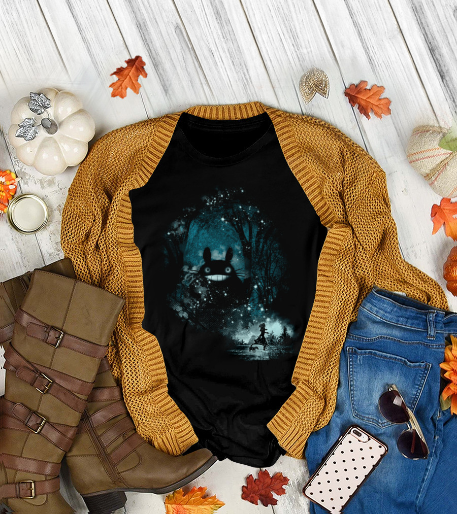 The Big Friend Nighttime Forest Encounter with Cat Bus Companion T-Shirt