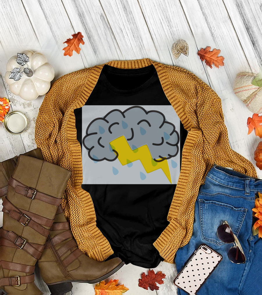 Brain Storm Cloud with Lightning and Raindrops T-Shirt