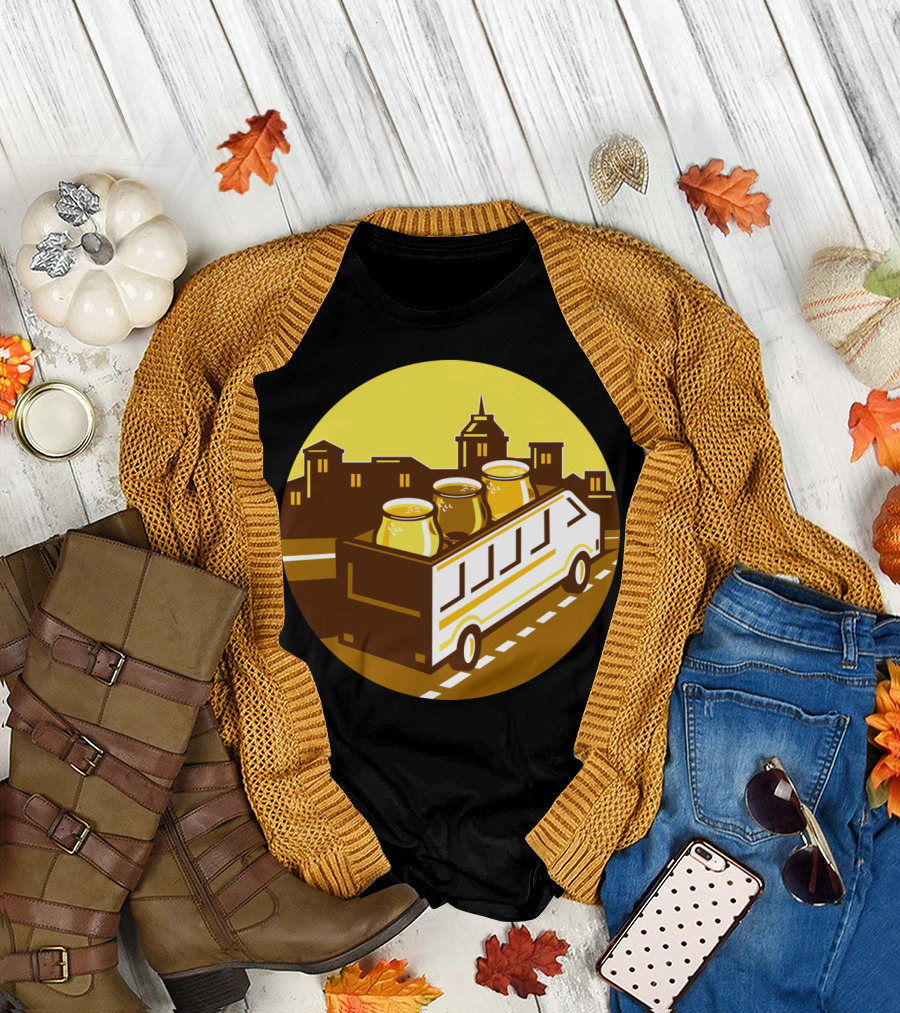 Beer Flight Glasses on Van with Cityscape Background T-Shirt