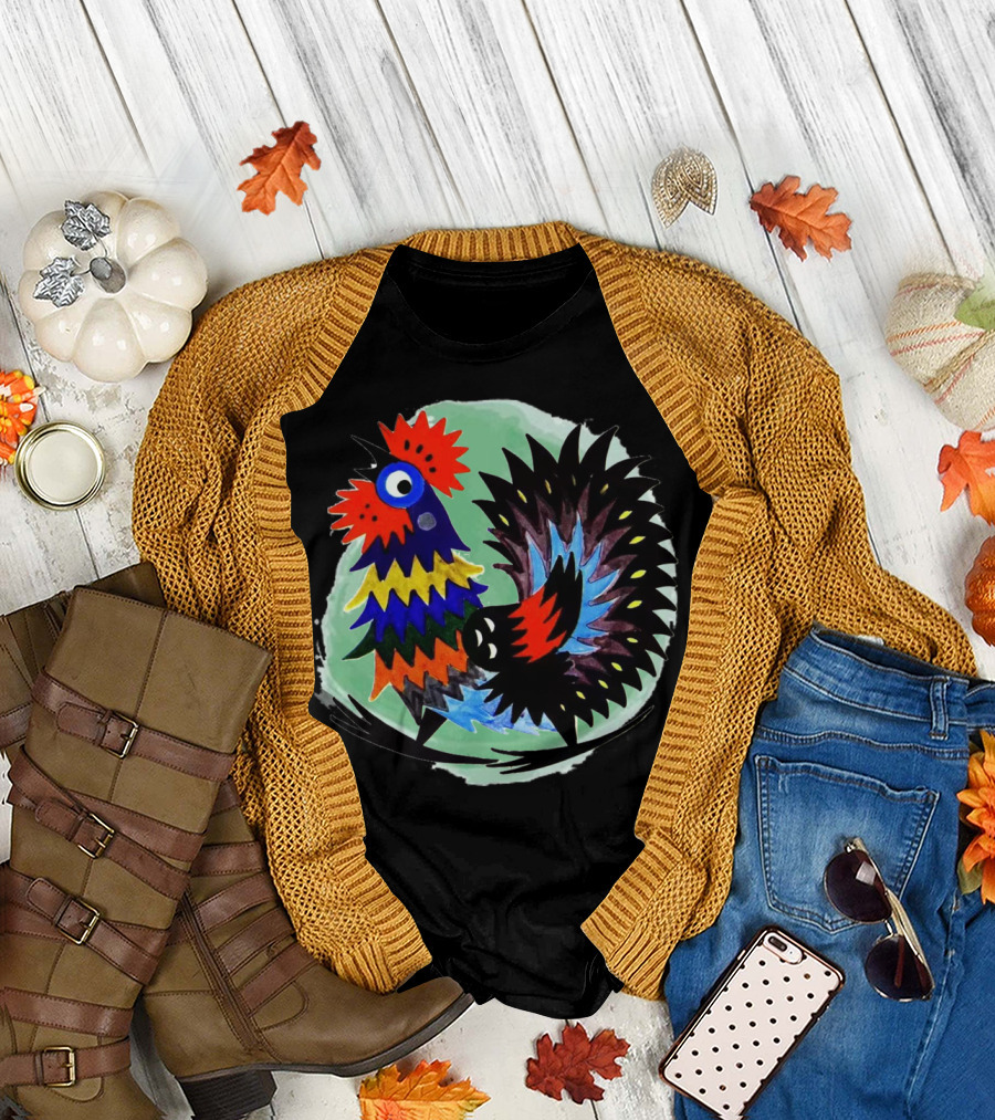 Marching Rooster Folk Art Colorful T-Shirt