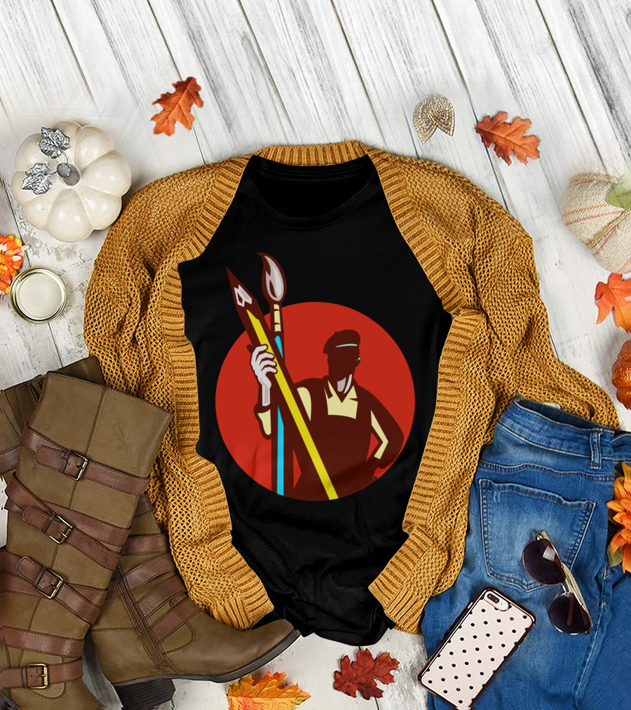Artist Painter Holding Giant Pencil and Paintbrush T-Shirt