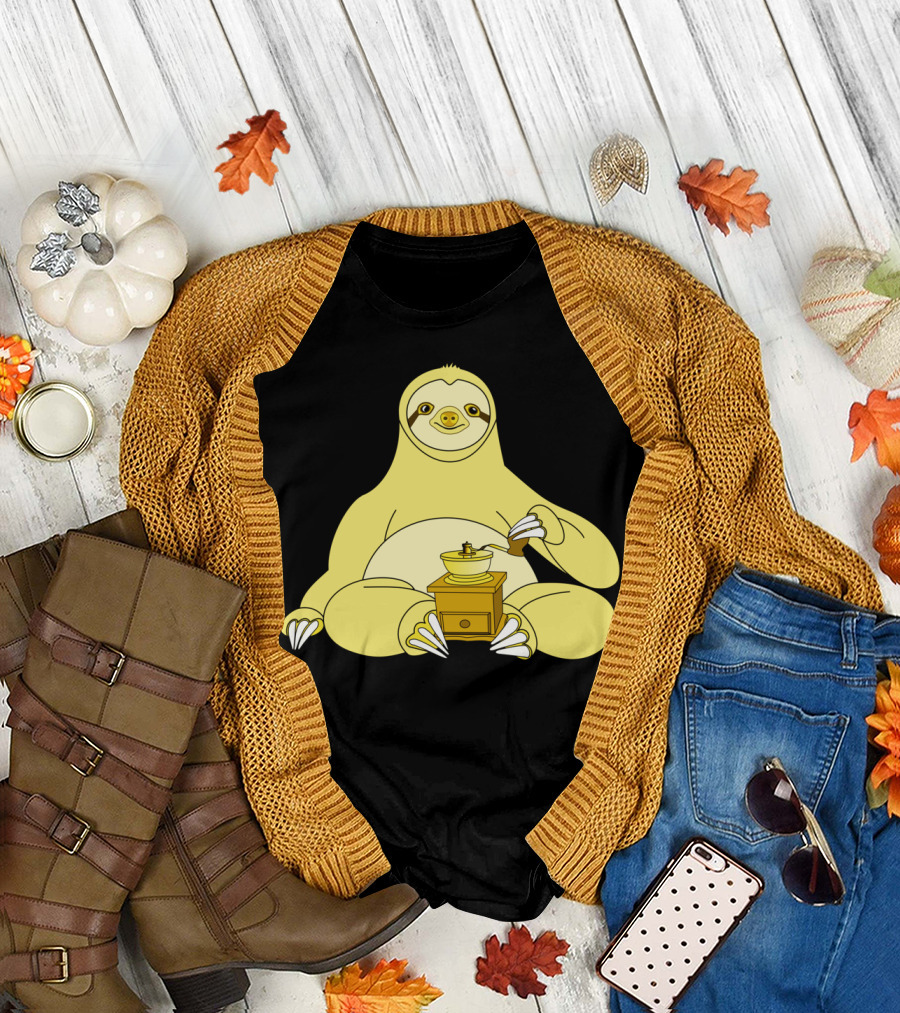 Before Coffee Sloth with Hand Coffee Grinder T-Shirt