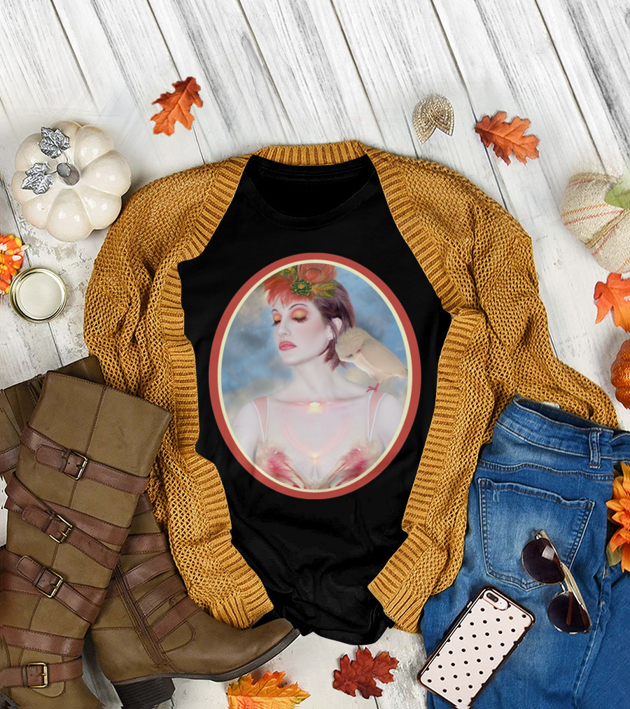The Avian Dream Enchanting Portrait with Bird and Blossoms T-Shirt
