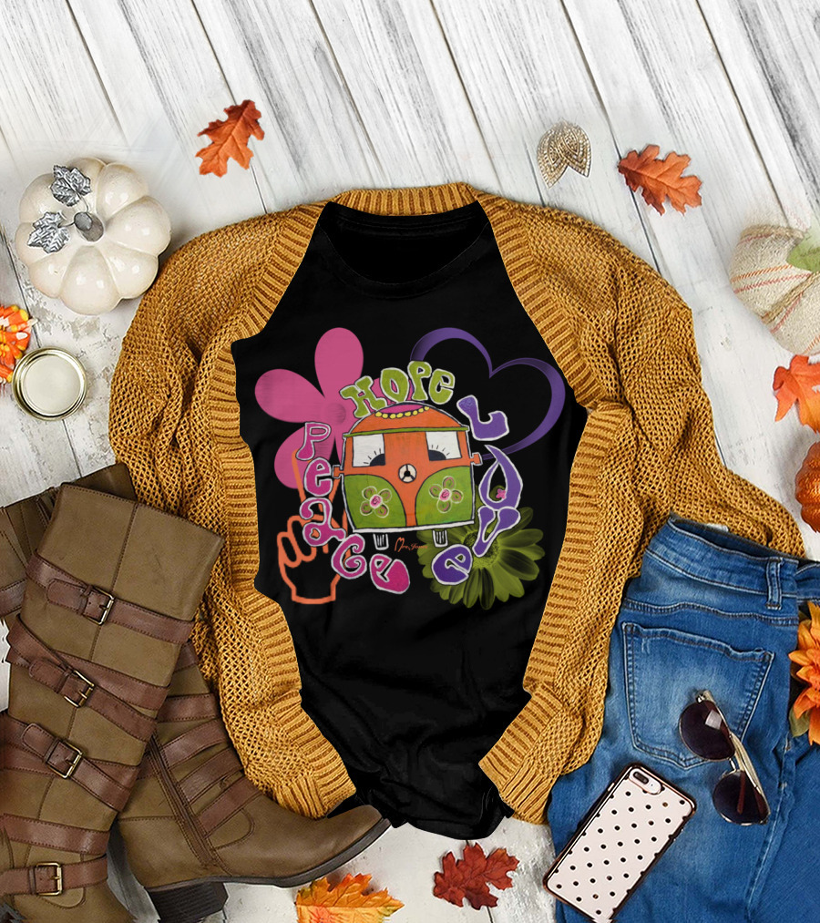 Peace Hope Love Hippie Van Bug T-Shirt