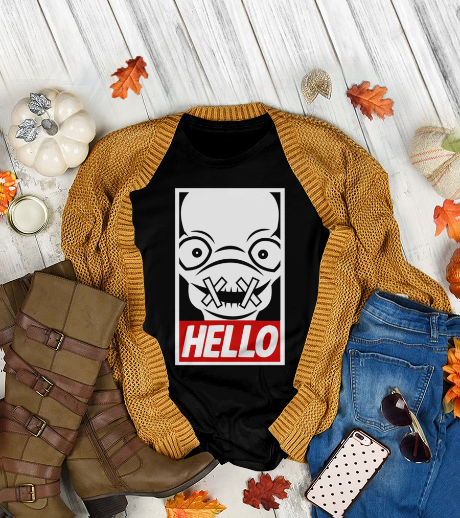 HELLO Obey Style Alien Stitched Mouth T-Shirt