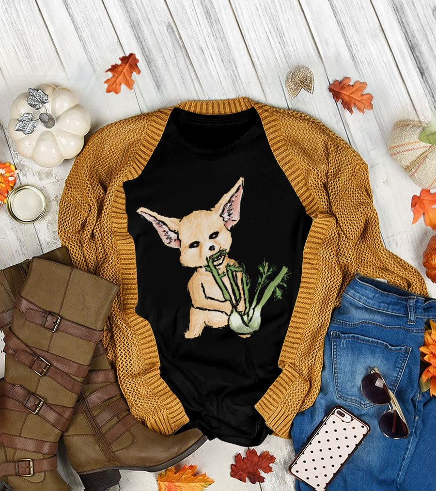 Fennec With Fennel Playful Fox Holding Herb T-Shirt