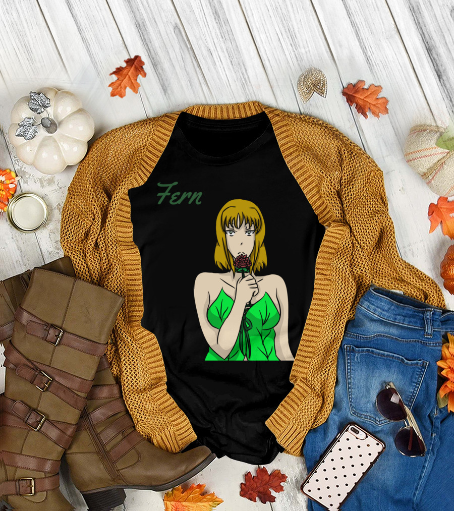 Fern Anime Style Woman Holding Red Flower T-Shirt