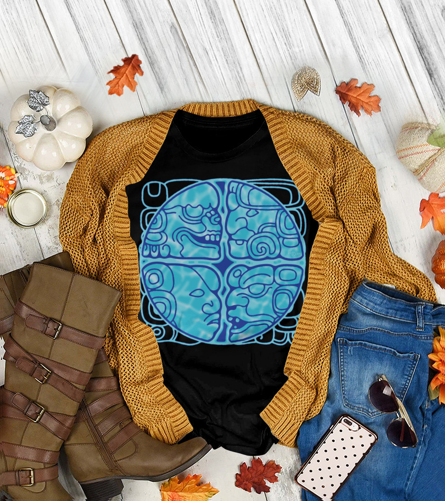 RIO USUMACINTA MAYAN GLYPH SYMBOLS BLUE CIRCLE T-Shirt
