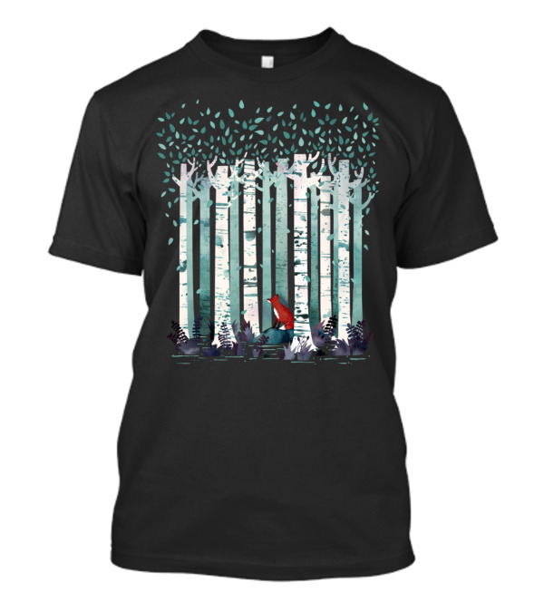 The Birches Forest Scene With Fox Amongst Trees And Leaves T-Shirt
