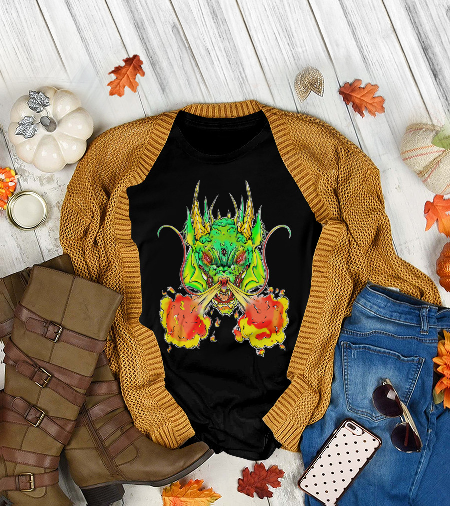 Draggin Fire Breathing Green Dragon Head T-Shirt