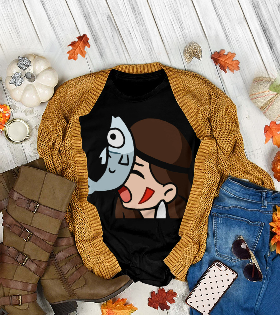 FhaeLFish Sticker Stic Funny Cartoon Fish Face Hit T-Shirt