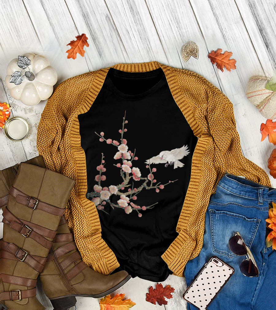 Peach Blossoms And Bird Branch Harmony T-Shirt